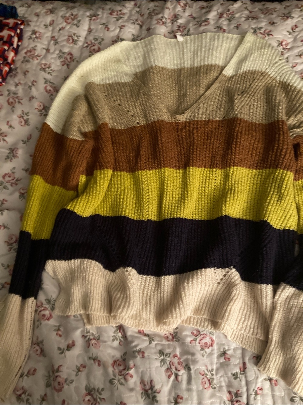 Autumn Sweater Striped V-Neck Women's in Cream, Brown, Yellow, Navy